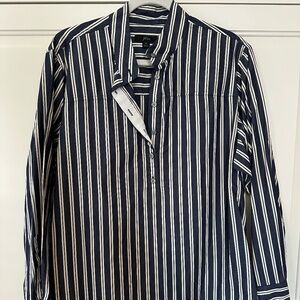 Long Sleeve JCrew Striped Mock Neck Shirt - Navy/White